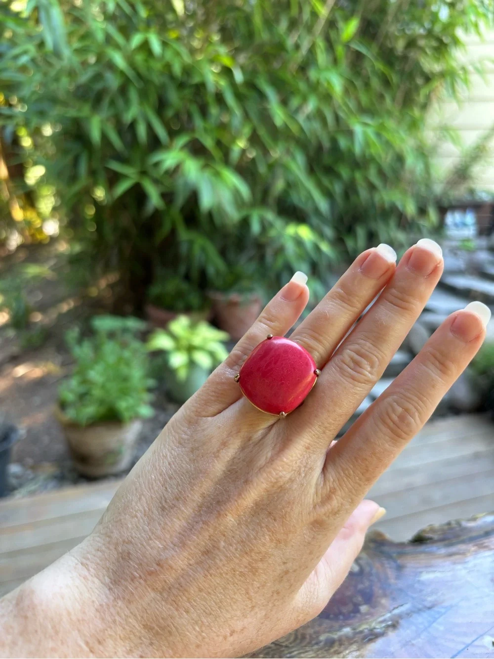 Chloe + Isabel Gold Ring with Coral Pink Stone